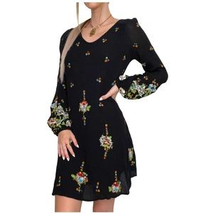 Free People embroidered floral black flowy dress